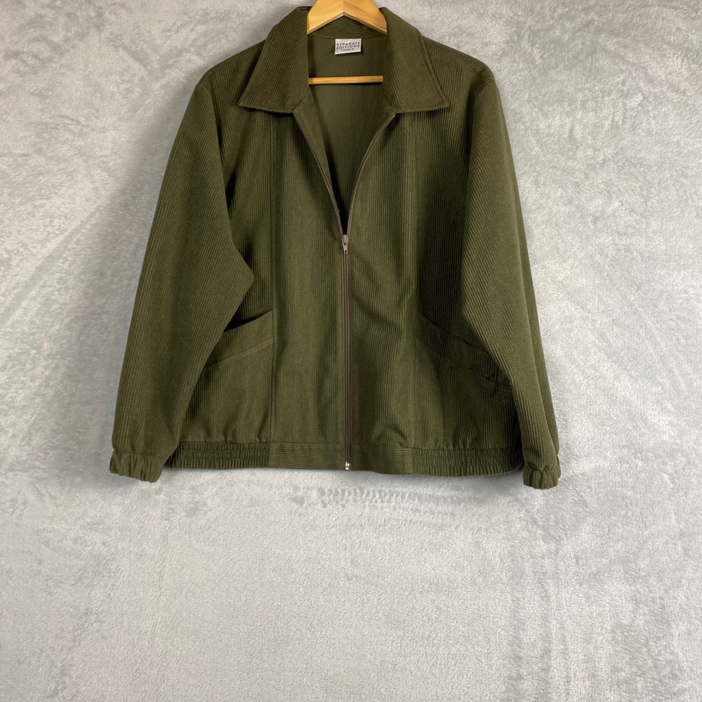Vintage Separate Editions by Koret Womens 14 Olive Green Ribbed Zip Up Jacket